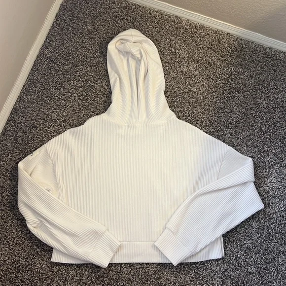 ALO Yoga Cream Ribbed Hoodie - Picture 4 of 4